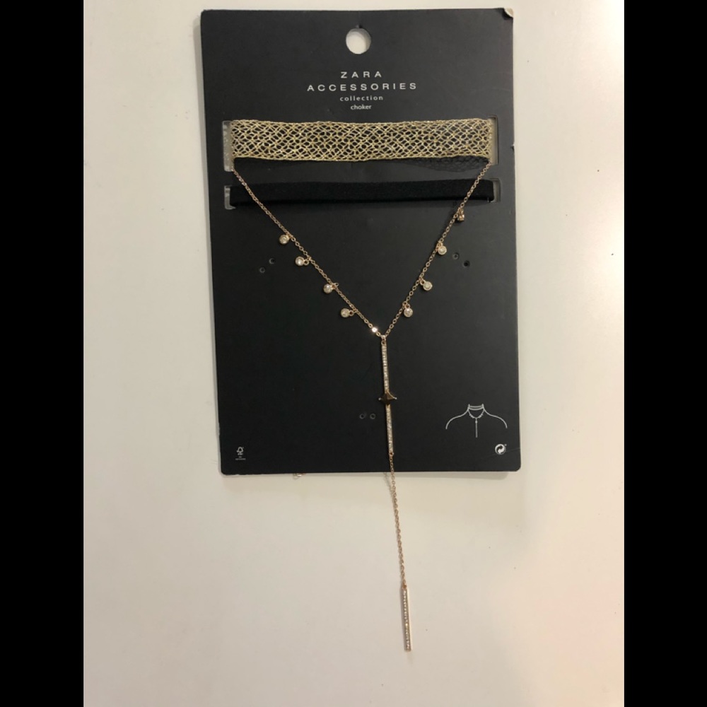 ZARA | NWT 3 Piece Gold Choker Necklace set - Picture 2 of 4